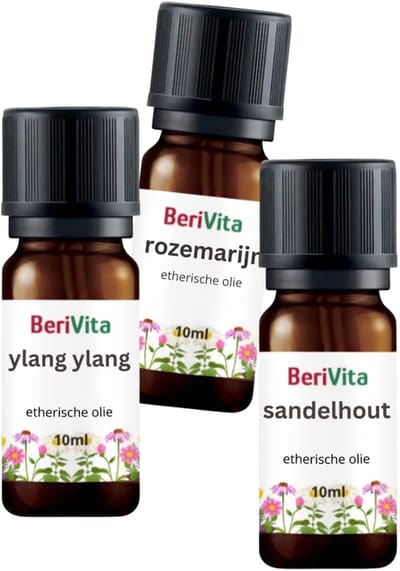 Haren Etherische Olie Set 3x10ml - Sandelhoutolie 10ml, Rozemarijnolie 10ml en Ylang Ylang Olie 10ml - Essentiële Olie Set
