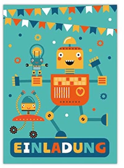 12 robot uitnodingkaarten voor kinderverjaardag