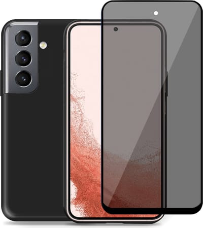 Liquid Hoesje geschikt voor Samsung S22 + Privé Screenprotector – Privacy Tempered Glass - Back Case Cover Zwart