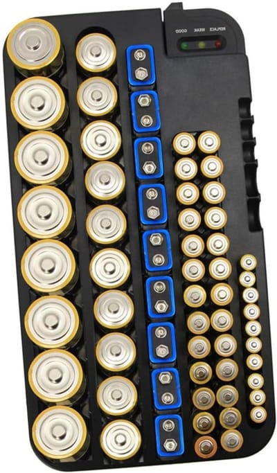 Batterij Organizer - Opbergdoos Batterijen - Batterijen Sorteren - Met Batterijtester - 72 Batterijen - Zwart