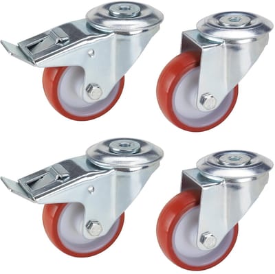 Transportwielen Set - Verrijdbare Wielen - Meubels Verplaatsen - Dubbele Vergrendeling - 80 mm PU - Zwart