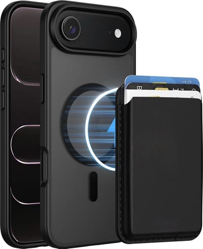 Hoesje met Pasjeshouder geschikt voor iPhone Air Hoesje - 2 Pack - Afneembare Magnetische Pasjeshouder - Vegan Leer - Geschikt voor Magsafe iPhone Air - Sterk Slank en Stootbestendig - Doorzichtig - Mat Zwart