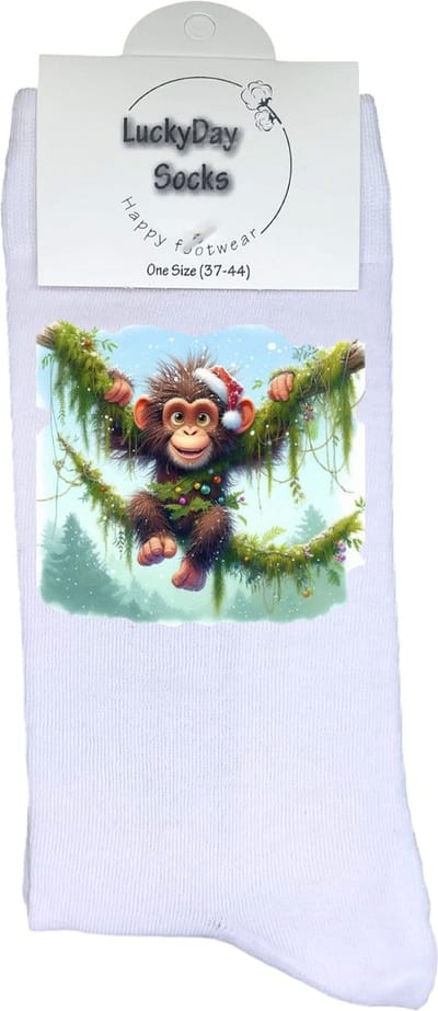 Aapje - Verjaardag cadeau - Grappige sokken - Print sokken - Leuke sokken voor heren en dames - Moederdag - Vaderdag - Kerstmuts - Cadeau voor hem en haar - Kerstcadeau - Vrolijke sokken - Valentijns cadeau - Sokken waar je vrolijk van wordt - 37-44