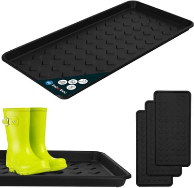 KOTARBAU® 3 stuks Schoenenlekbak, Lekbak Schoenen, Kunststof, 72 x 35 cm, Zwart, Schoenendruipbak, Schoenmat, Laarzen Afdruipmat, Schoenafdruipbak, Schoenenschaal, Lekbak voor Natte Schoenen