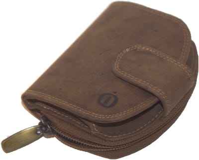 Oi Hunter bruine lederen dames portemonnee met rits / klein half rond beursje afsluitbaar en met ruim ritsvak / compacte halve maan portemonnee / RFID safe / bruin leer / 273H