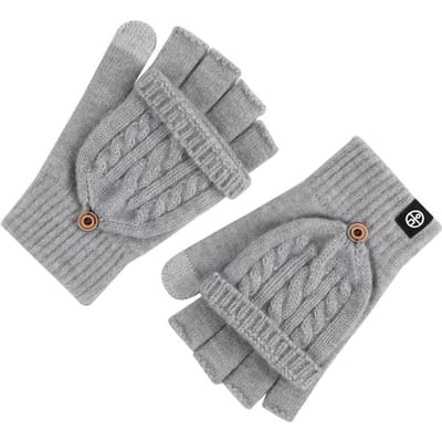 Winter Flip Twee doelen Halve vinger Handschoenen voor Dames Koudebestendig en Warm Studenten Touchscreen Handschoenen Verdikte Pluche Vinger Omkeer Handschoenen voor Heren One size gray