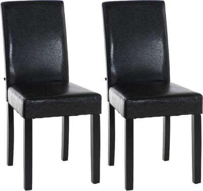 CLP Ina Set van 2 Eetkamerstoelen - Zonder armleuning - Hout - Kunstleer - zwart zwart
