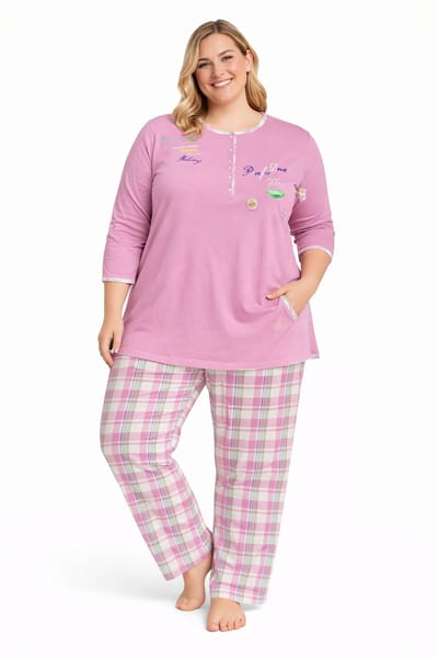 Dames pyjama 100% katoen Normann Roze - maat 3XL (56/58)