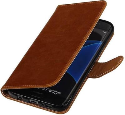 Zakelijke Book Case Telefoonhoesje Geschikt voor de Samsung Galaxy S7 Edge G935F - Portemonnee Hoesje - Pasjeshouder Wallet Case - Bruin