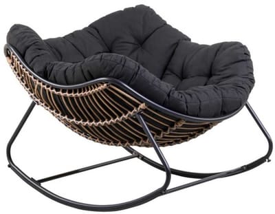 Casa Schommelstoel Rocko – Zwarte Lounge Schommelstoel voor Tuin, Bijkeuken of Mancave – 83x114x96 cm – Comfortabele Relaxstoel voor Binnen en Buiten