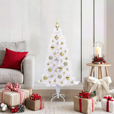 vidaXL - Kunstkerstboom - met - 150 - LED - Wit - 120 - cm - PVC - en - Staal