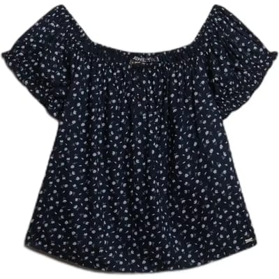 Superdry - Geweven top met korte mouwen en halve knoopsluiting - Dames - Tops