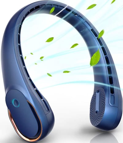 Deze blauwe handsfree nekventilator is perfect voor persoonlijk gebruik. Hij beschikt over een krachtige 360° luchtstroom, dubbelzijdige koeling en een anti-klitontwerp, waardoor het een ideaal verjaardagscadeau is voor vrouwen, mannen en vaders.