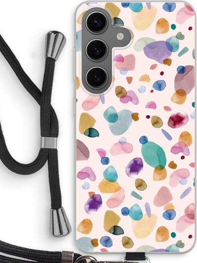 Case Company® - Hoesje met koord geschikt voor Samsung Galaxy S24 hoesje met Koord - Terrazzo Memphis - Telefoonhoesje met Zwart Koord - Bescherming aan alle Kanten en Over de Schermrand