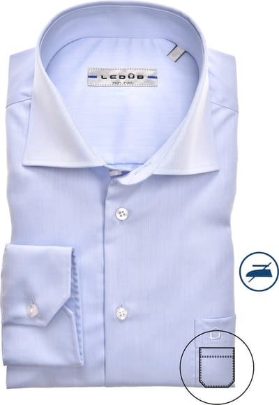 Ledub modern fit overhemd - lichtblauw twill - Strijkvrij - Boordmaat: 45
