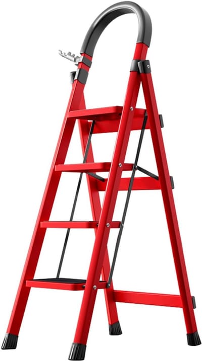 Huishoudtrap 4 Treden - Keukentrap - Inklapbaar - Antislip - Extra Stevig - Zwart