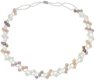 Zoetwater parelketting Felicia - echte parels - wit - zalm - roze - magneetslot - korte parelketting - luxe sieraden zakje - parelketting dames