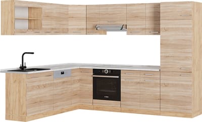 Vicco Hoekkeuken R-Line, Sonoma/Goudkleurig Eiken, 287 x 227 cm, WB Marmer