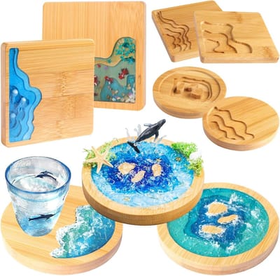 Houten Onderzetters Set met Epoxyhars Gieten - Creatieve Kit met 5 Stijlen voor Ambachtslieden