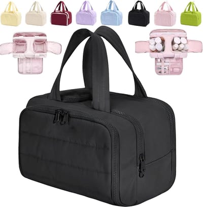 Toilettas - Make-uptas - Opbergtas - 4-in-1 multifunctionele reiscosmeticatas met brede opening - Draagbare draagtas - Zwart
