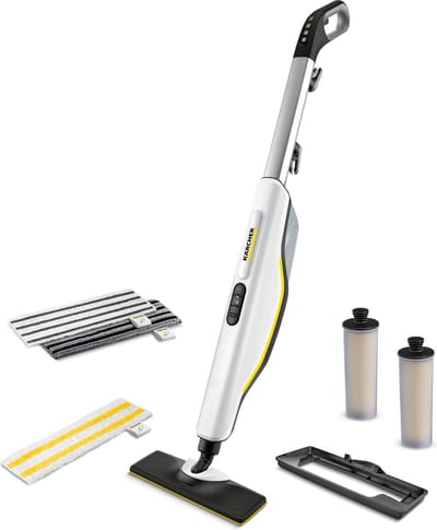 Kärcher SC 3 Upright Set Stoomreiniger - Extra set Power vloerdoeken microvezel (2 stuks) - Incl. extra ontkalkingspatroon - Carpet Glider - 30 sec opwarmtijd - 1600 W - Oppervlakteprestatie 60 m² - Reservoir 0.5 l - Continue vulbaar