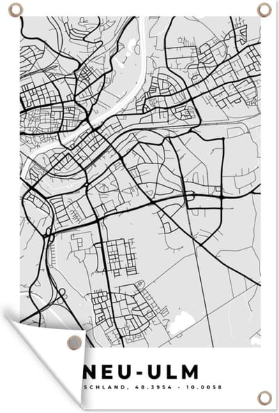 Muurdecoratie Kaart - Duitsland - Neu-Ulm - Plattegrond - Stadskaart - 120x180 cm - Tuinposter - Tuindoek