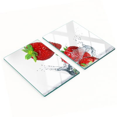 Keukenplanken van gehard glas met aardbeien- en watermotief, 2x40x52 cm