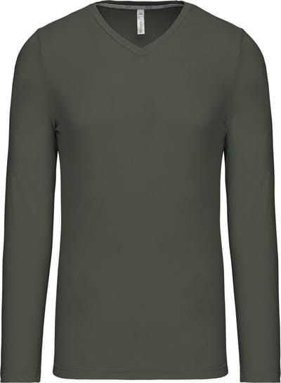 Kariban Herenshirt met lange mouwen en V-hals Dark Khaki - S