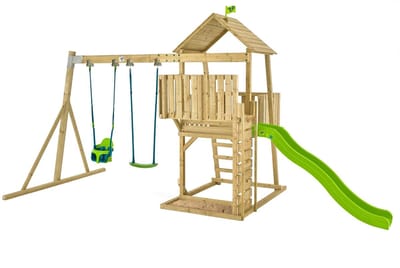 KINGSWOOD speelplaats schommel - schommelarm - kinderstoel - verankeringsset - zandbak - FSC® hout h306 cm