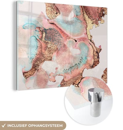 MuchoWow® Glasschilderij 120x90 cm - Schilderij acrylglas - Inkt - Pastel - Abstract - Foto op glas - Schilderijen