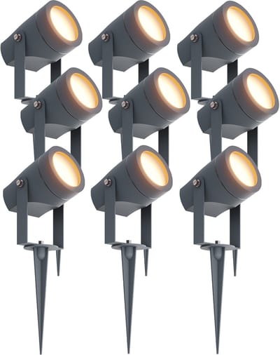 Ledvion - 9X LED Prikspots, Antraciet, IP44, 1W, 3000K, 1M Kabel, Tuinspots Buiten