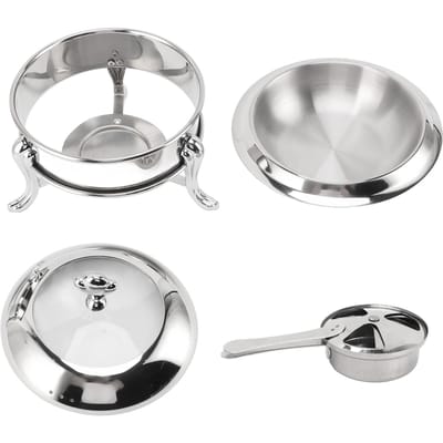 Ensemble de buffet réchaud rond avec couvercle en acier inoxydable, chauffage au carburant, restauration portable 22cm/2.3L white