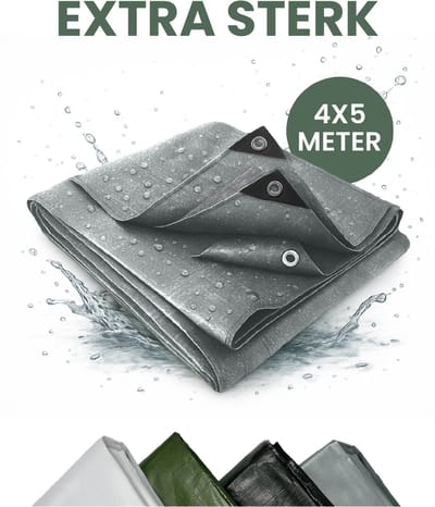 STACK® Extra Sterk Afdekzeil - 4x5m - Grijs - 150G/M2 - Waterdicht Bouwzeil & Zeildoek - Zeil Met Ringen - Beschermhoes & Afdekhoes voor Zwembad,Tuin Set,Motor,Scooter,Fietsen,Aanhangwagen,Scootmobiel,BBQ accesoires - Auto Hoes Bescherming