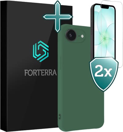 Hoesje Met 2x Screenprotector - Geschikt voor Apple iPhone 17e - Sterk & Shockproof - Telefoon Hoes - Back Cover - Siliconen Case - Donkergroen