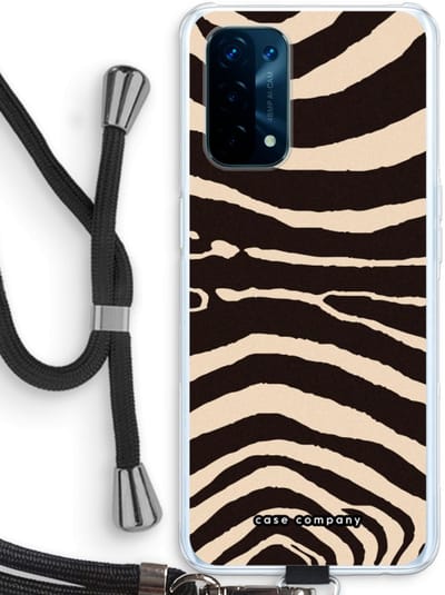 Case Company® - Hoesje met koord geschikt voor Oppo A74 5G hoesje met Koord - Arizona Zebra - Telefoonhoesje met Zwart Koord - Bescherming aan alle Kanten en Over de Schermrand