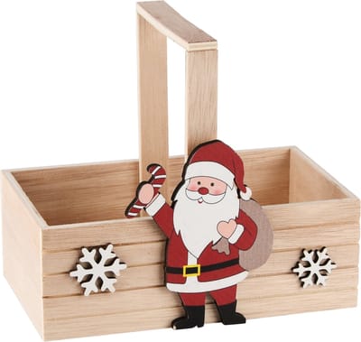 Dekoratief | Bakje m/santa, naturel/rood, hout, 17x10x15cm | A245690