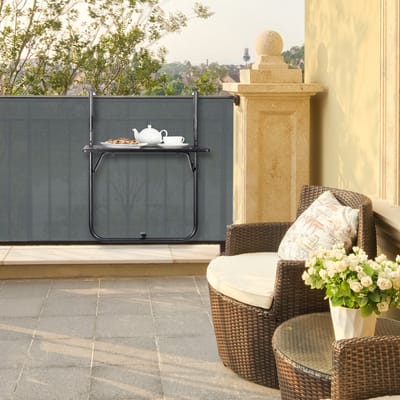 hangtafel balkon - inklapbaar - hangend - 3 hoogtes - houtlook - 59,5 x 36 cm - zwart