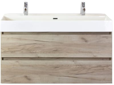 Maxx XL Badmeubelset 120 cm - Craft Oak - Wastafel Kube Enkel 2 Kraangaten
