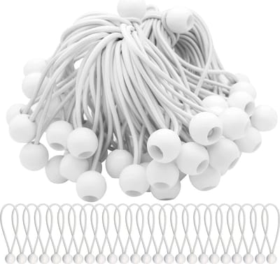 Bungee Ballen met Koorden - Set van 25 stucks, 15cm Universele Elastische Banden - Zware Bal Bungees Perfect voor Kamperen, Vlaggen en Zeildoekbevestigingen - Wit