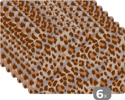 Placemat - Placemats kunststof - Dierenprint - Panter - Bruin - Patronen - 45x30 cm - 6 stuks - Hittebestendig - Anti-Slip - Onderlegger - Afneembaar