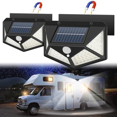 Set van 2 Zonnelampen voor Recreatievoertuigen - Magnetische Installatie en Bewegingsmelderlicht