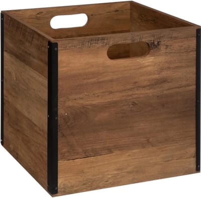 5Five Opbergmand / kastmandje - Bruin hout - 31 x 31 x 31 cm - 29 liter - Vakkenkast manden - Hout - Opvouwbaar - Kisten