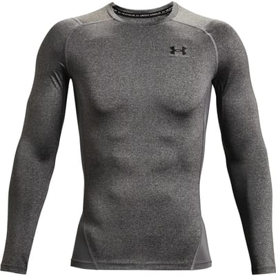Under Armour UA HG Armour Comp LS-GRY Heren Sportshirt - Carbon Heather - Zwart