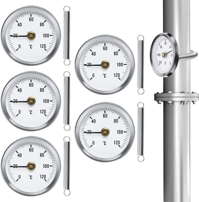 Aanlegthermometer Set - Buisthermometer - Temperatuur Monitoren - Met Clip-on Veer - 5 Stuks - Zilver