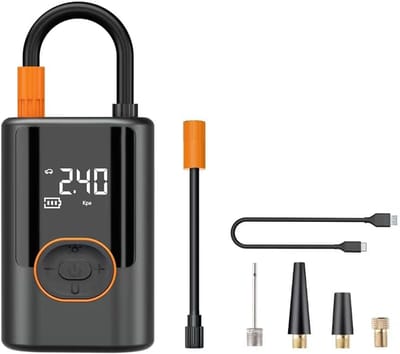 Autobandenpomp - Draadloze bandenpomp - Draagbaar - Digitale drukmeter (150 PSI) - Met LED-zaklamp - 4 voorgeprogrammeerde opblaasstanden - Geschikt voor auto's, fietsen, motoren en SUV's - Ondersteunt USB-opladen - Zwart