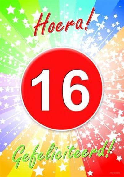 Bellatio Decorations verjaardag deurposter - 2x - 16 jaar - 59 x 42 cm - leeftijd feestartikelen
