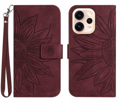 Coverup Hoesje - Geschikt voor OPPO Reno15 Pro Hoesje - Coverup Zonnebloem Book Case met Koord - Bordeaux