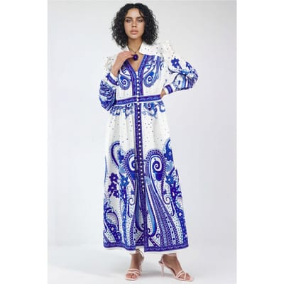 V-hals Paisley Maxi-jurk met Split