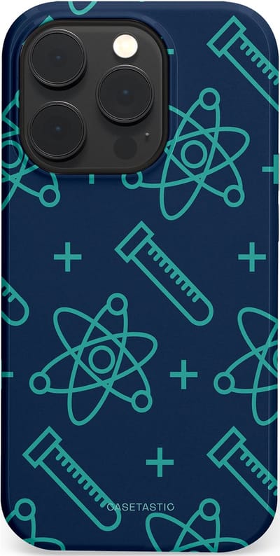 Casetastic hoesje geschikt voor Apple iPhone 14 Pro - MagSafe - Dubbellaagse bescherming - Atomen Creaties - Fashion Case - Donkerblauw Turquoise