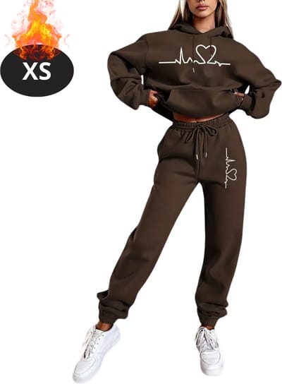 Nivard Joggingpak - Huispak - Volwassenen - Trainingspak - Comfortabel - Joggingsbroek - Tracksuit - Dames - Winter - Koffie - XS